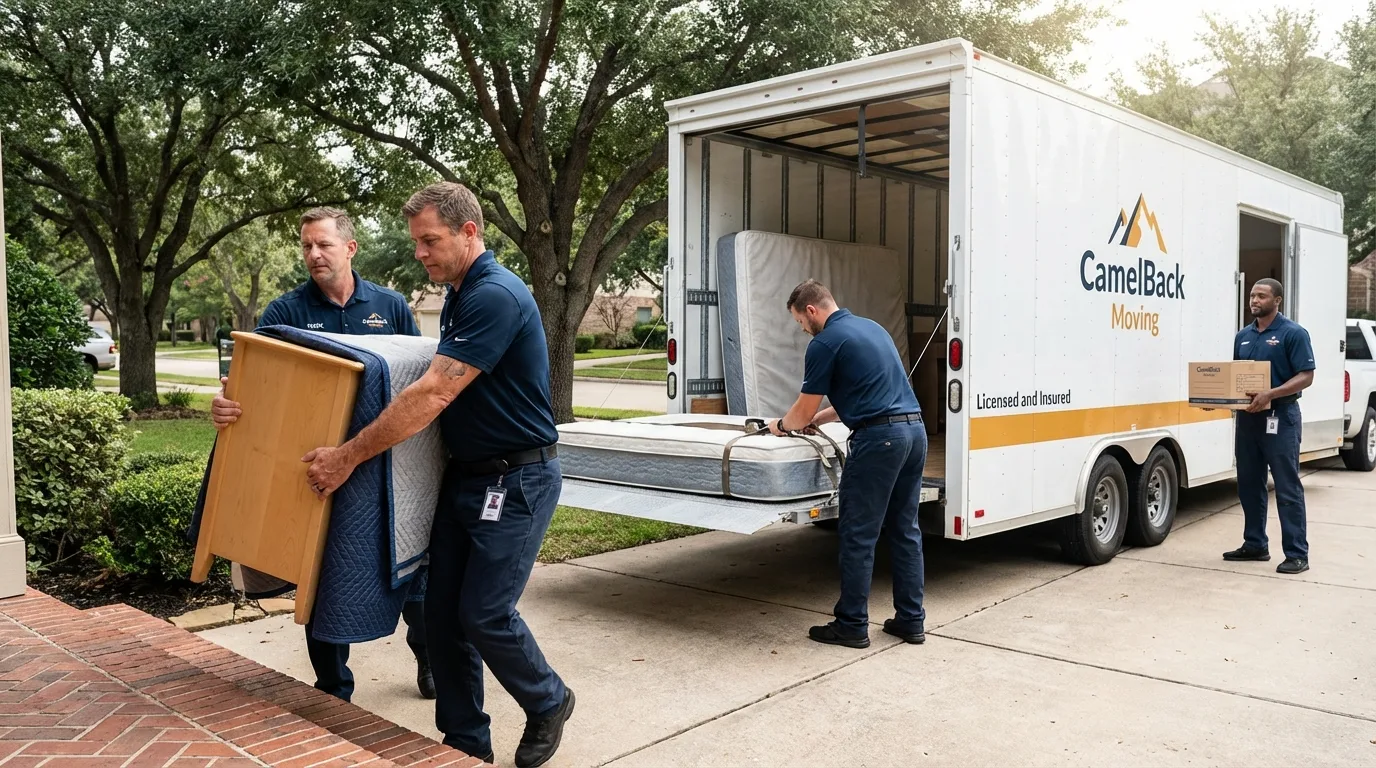 Crew loading residential truck for cross-state move from Midland, PA
