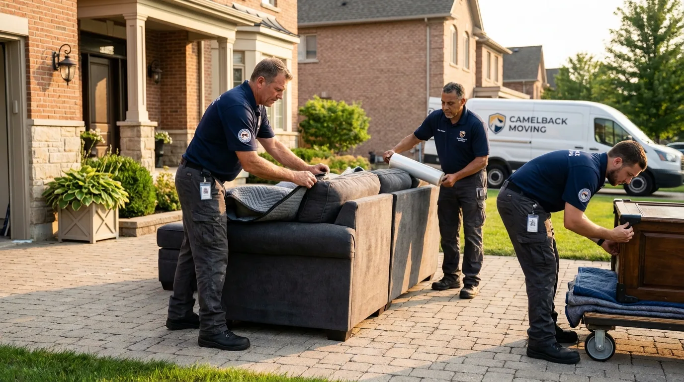 Large estate moving crew wrapping furniture in Midland, PA